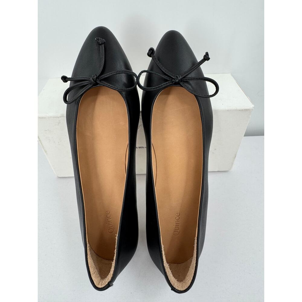 Quince Black Pointed Toe Ballet Flats with Bow